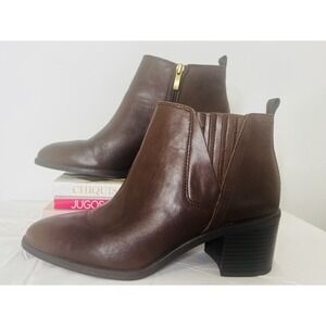 Franco Sarto Women's Ankle Brown Leather Booties Boots Shoes Block Heel Size 8.5